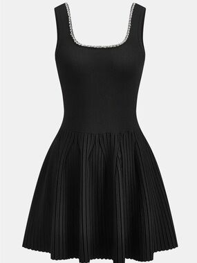 Commense Black Sleeveless Party Dress with Rhinestone Trim